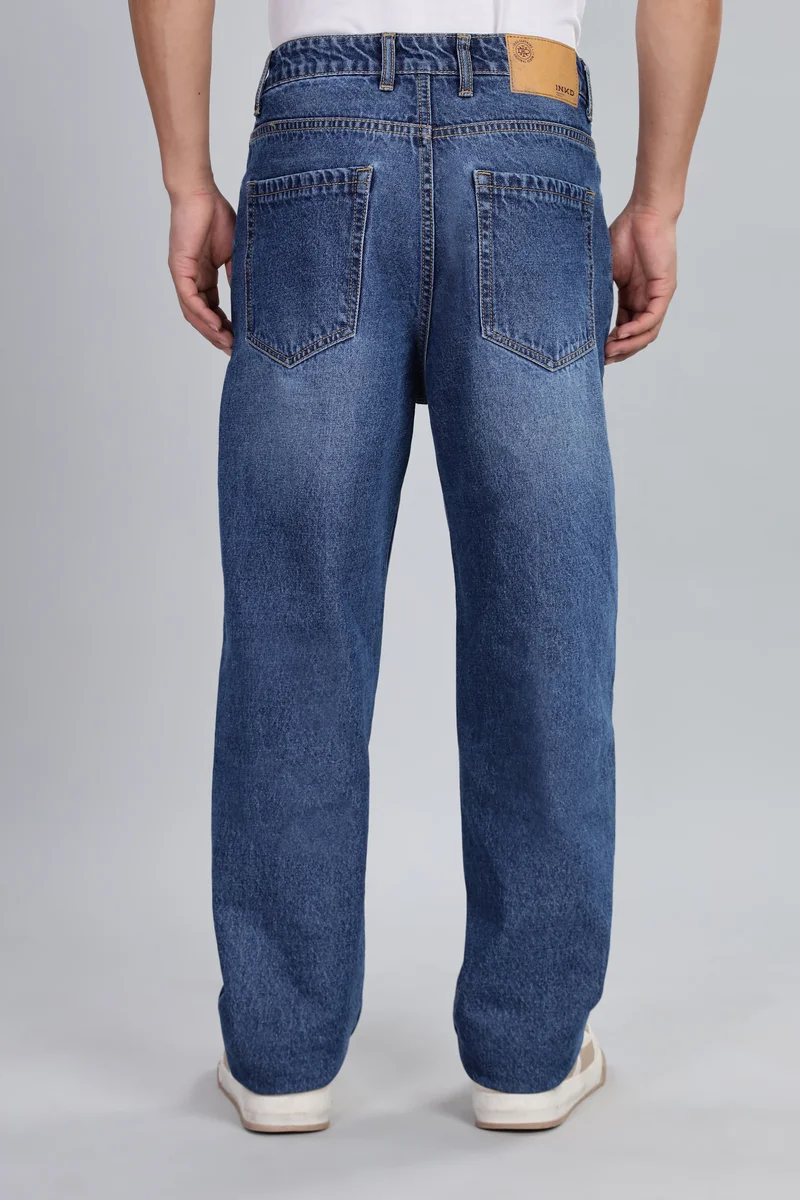 Inkd Marine Blue Men's Classic Relaxed Jeans – Mid-Rise | 100% Cotton | 5 Pocket Styling | Baggy Jeans for Man for Men | Best Price UAE